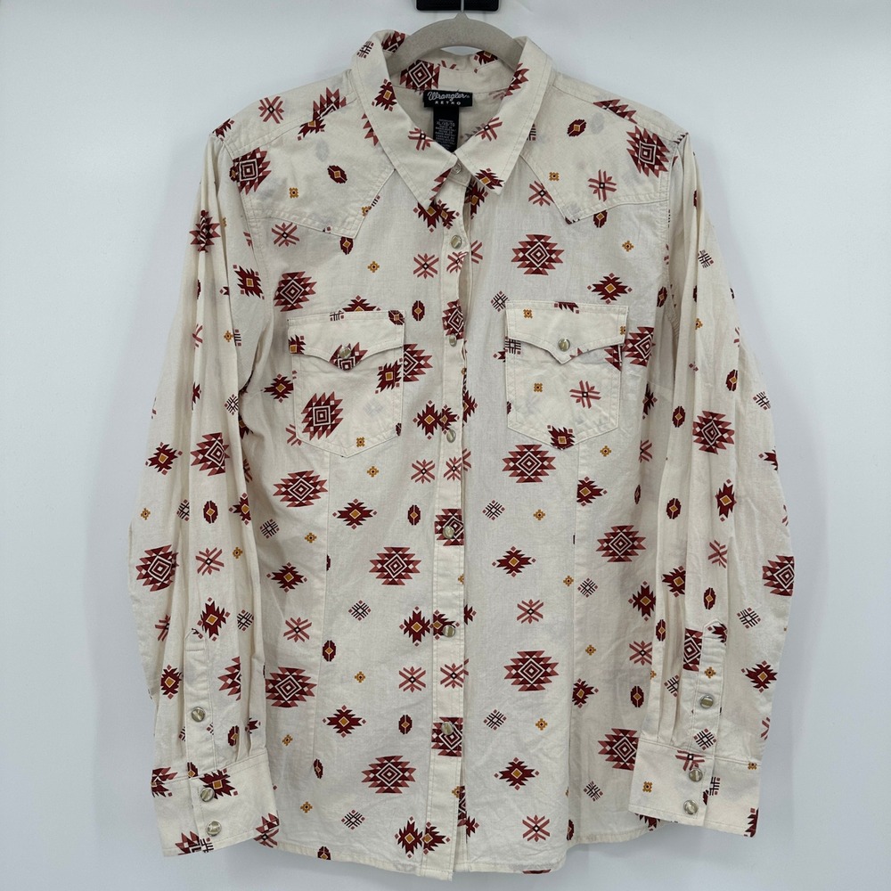 Wrangler Retro Womens XL Southwestern Pearl Snap Westerncore Shirt Aztec Cowgirl